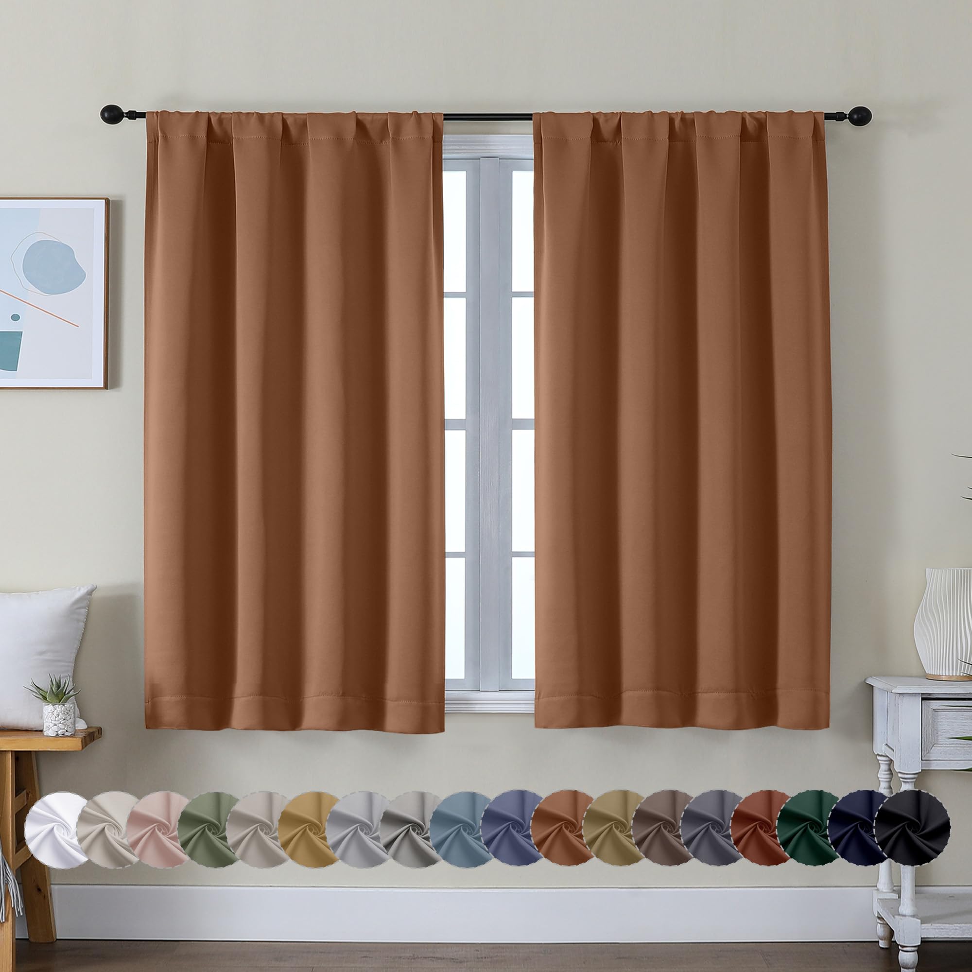Photo 1 of Simplebrand Ava Sun Baked Short Blackout Curtains for Bedroom 45 Inches Long 2 Panels Set, Solid Thermal Insulated, Energy Saving Window Treatment Curtains Blackout Drapes, W40 x L45 Inch, Sun Baked
