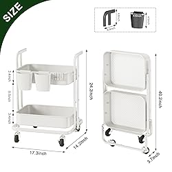DTK 2 Tier Rolling Cart, Small Metal Utility Cart