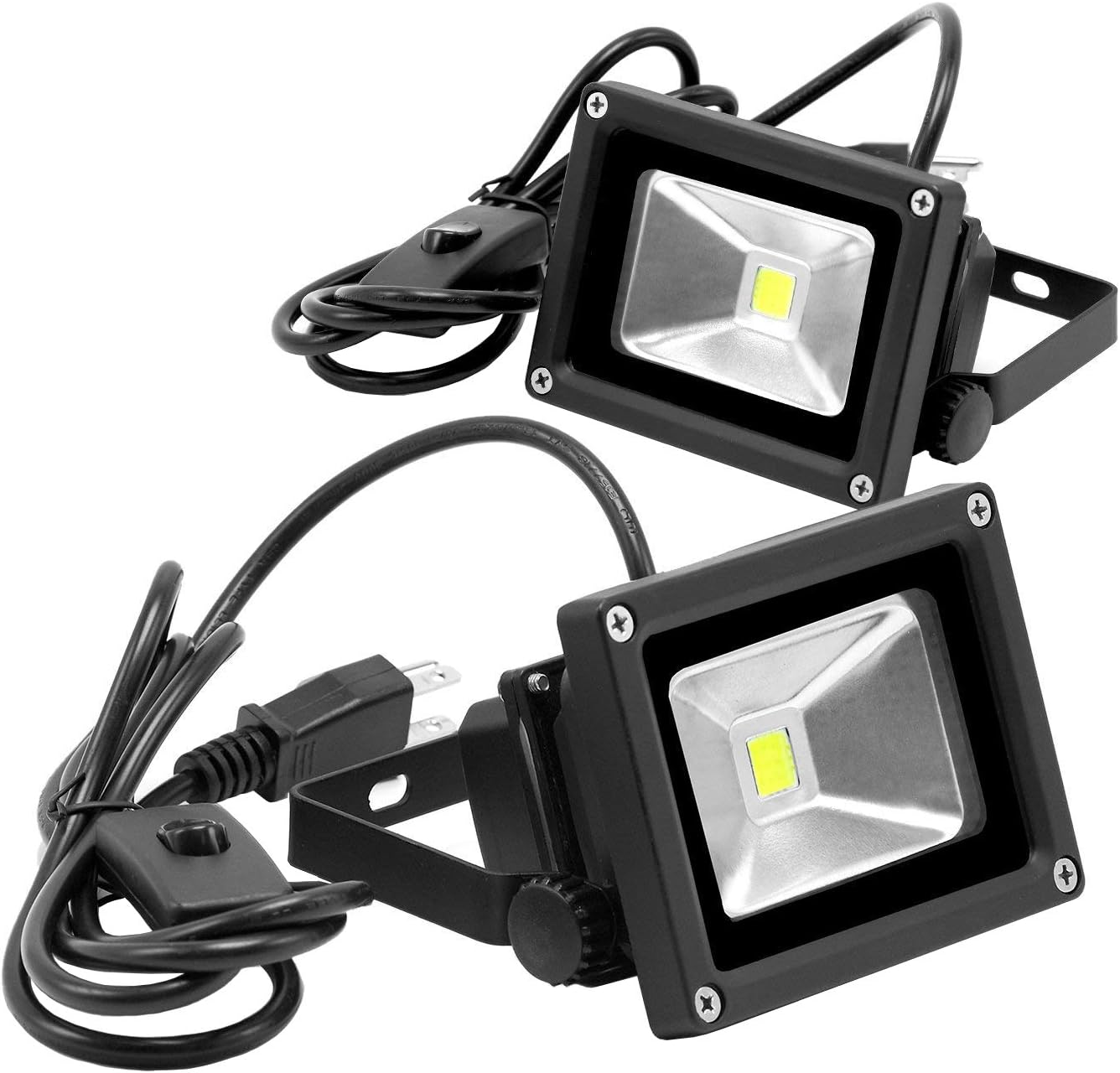 ETOPLIGHTING 2-Pack 10W 120V LED Flood Light IP65 Waterproof 5400K Daylight White Cord and Plug On/Off Switch, APL1783