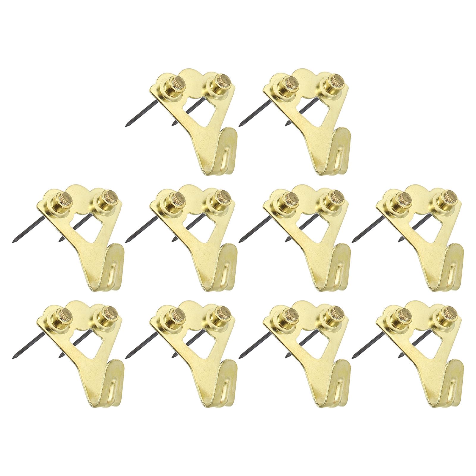 PATIKIL 100 Lbs Picture Hangers, 10 Set Photo Wall Hanging Hooks Nails Hardware Wall Pins Picture Hanging Kit on Wood Drywall for Home Decorating, Gold