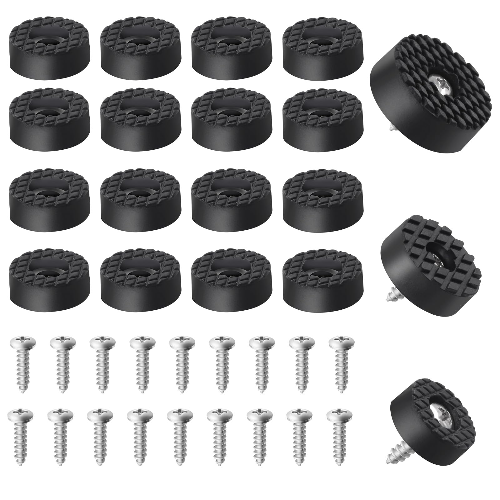 Glarks 32Pcs Screw-On Rubber Feet Set, 18MM Black Floor Protector Non Slip Furniture Pads with 32Pcs Mounting Screws for Furniture, Electronics and Appliances
