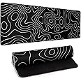 Llzdeuan Large Topographic Map Gaming Mouse Pad for Desk Black Desk Pad with Non-Slip Rubber Base Stitched Edge Desk Organizers and Accessories Desk Decor