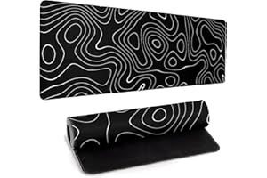 Llzdeuan Large Topographic Map Gaming Mouse Pad for Desk Black Desk Pad with Non-Slip Rubber Base Stitched Edge Desk Organizers and Accessories Desk Decor