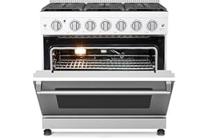 HIPICUTE 36 Inch Freestanding Dual Fuel Range Oven Stove, 6.0 Cu. Ft True Convection and Self Clean, Cooktop 6 Sealed Gas Burners, Stainless Steel