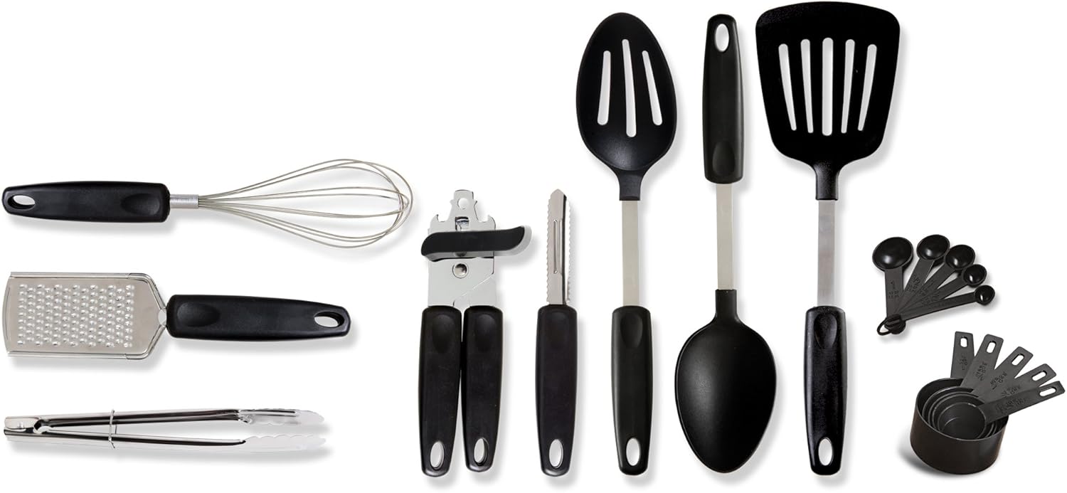 Gibson Home Chefs Better Basics 18 Piece Gadgets & Tools Combo Set, Black