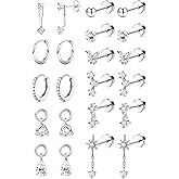 BESTEEL Hypoallergenic Flat Back Earrings Cartilage - Gold Silver Earring Stacks Surgical Stainless Steel Helix Tragus Conch Flatback Stud Hoop Earring Sets for Sensitive Ears Women Trendy Gift