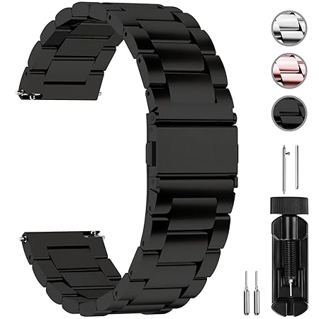 Fullmosa Uhrenarmband 22mm Edelstahl,Metall Armbänder mit Schnellverschluss für Damen&Herren, 22mm Schwarz
