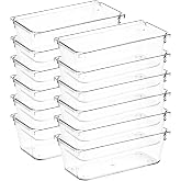 Ravinte Decor 12 Pack Drawer Organizers, 3"X 6" Clear Acrylic Storage Bins | Acrylic Tray Design, Non-Slip Pads, Desk Storage Helper, For Makeup, Jewelry, Kitchen, Bathroom, Office Organization