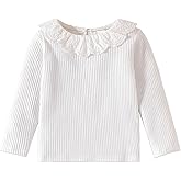 OPAWO Toddler Girl Long Sleeve Shirt Boho Embroidered Collar Ribbed Girls Tshirts Tops Blouse Fall Winter Clothes 12Months-5T