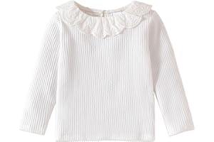 OPAWO Toddler Girl Long Sleeve Shirt Boho Embroidered Collar Ribbed Girls Tshirts Tops Blouse Fall Winter Clothes 12Months-5T