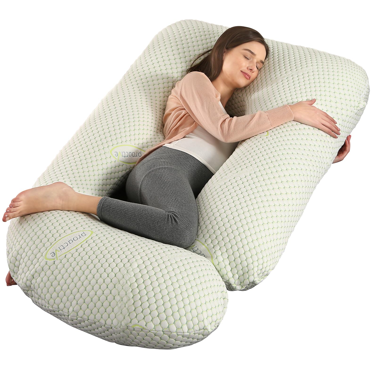BATTOP Pregnancy Pillows for Sleeping- Full Body Maternity Pillow with Cooling Breathable Cover, U-Shaped Pregnancy Pillow for Side Sleepers - Support for Back,Hips,Legs,Belly (Mint Green) Image