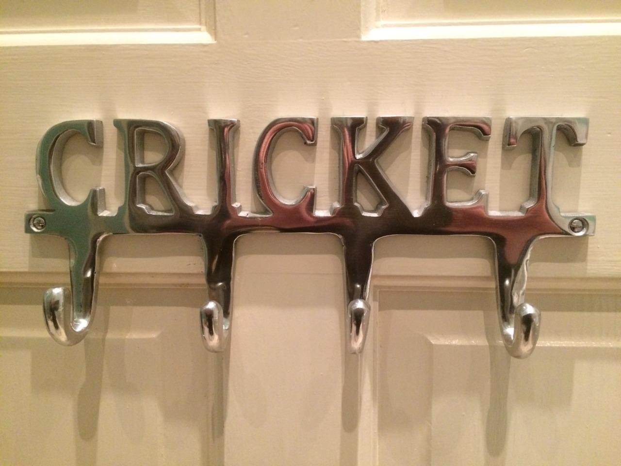 Cricket Rack 4 Hooks " CRICKET " Bedroom Medals Sports kit Gown Coat Hanger Highly Polished Aluminium