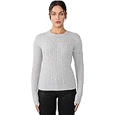JENNIE LIU Women's 100% Cashmere Cable-Knit Long Sleeve Pullover Crew Neck Sweater