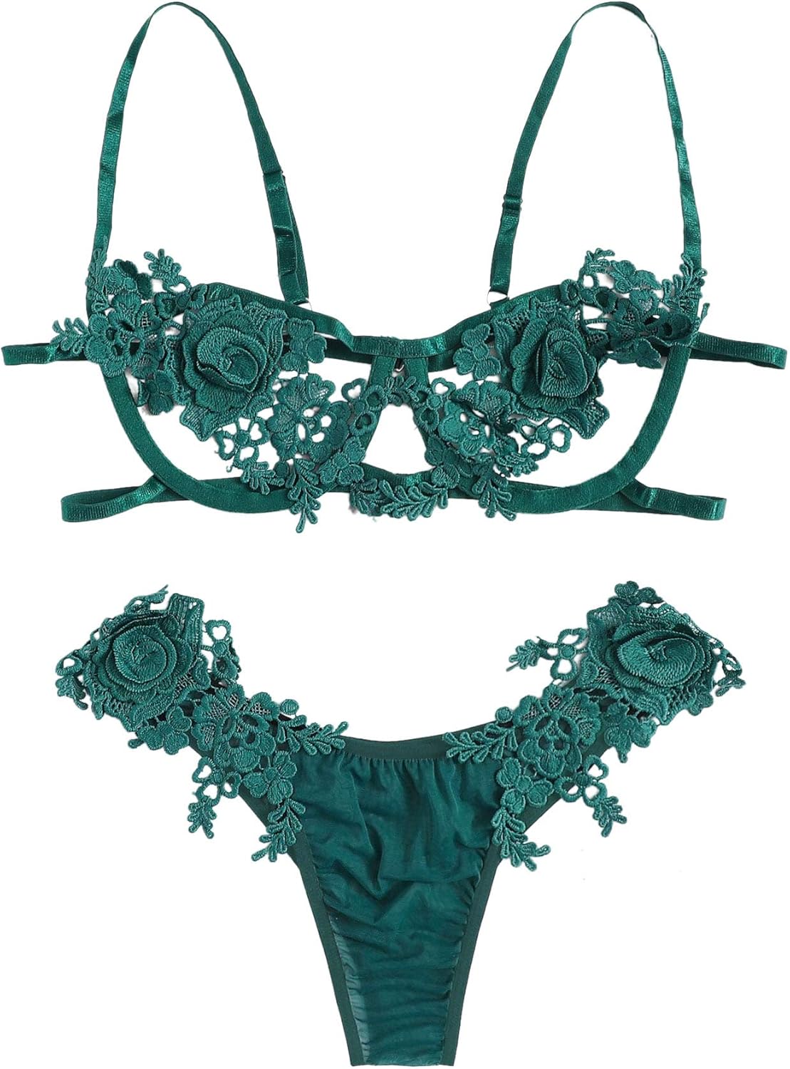 SOLY HUX Women's Floral Appliques Underwire Bra and Panty 2 Piece Lingerie Set: Clothing