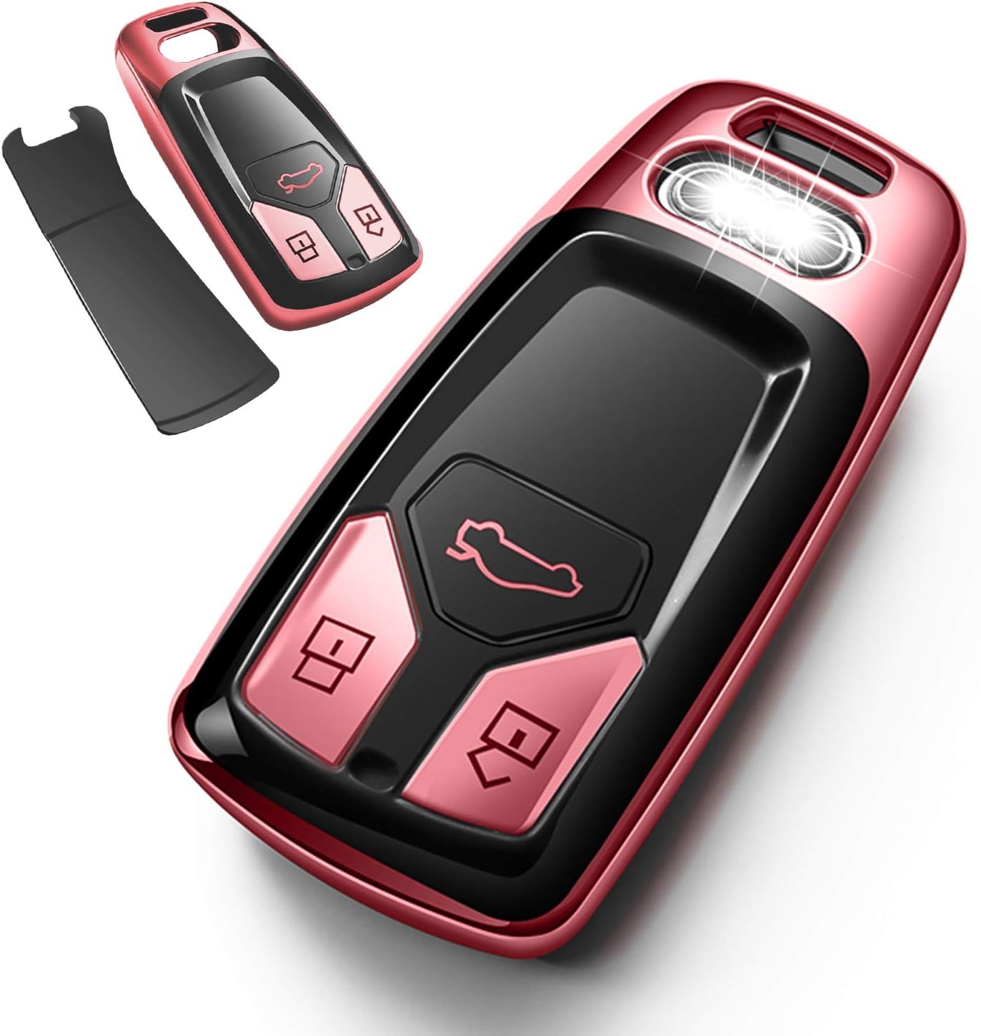 Autophone Compatible with Audi Key Fob Cover Case Premium Soft TPU 360 Degree Entire Protection Key Shell Key Case for A4 A5 Q5 Q7 TT TTS S4 S5 RS4 RS5 Smart Key (only for Keyless go)-Pink