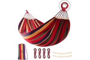 KACHUAN BEAR Hammock, Cotton Canvas Hammock Portable Camping Hammock with Carrying Bag Two Anti Roll Balance Beam Metal Carabiner Ropes and Tree StrapsSuit for Indoor,Yard,Camping,Outdoor-Rainbow
