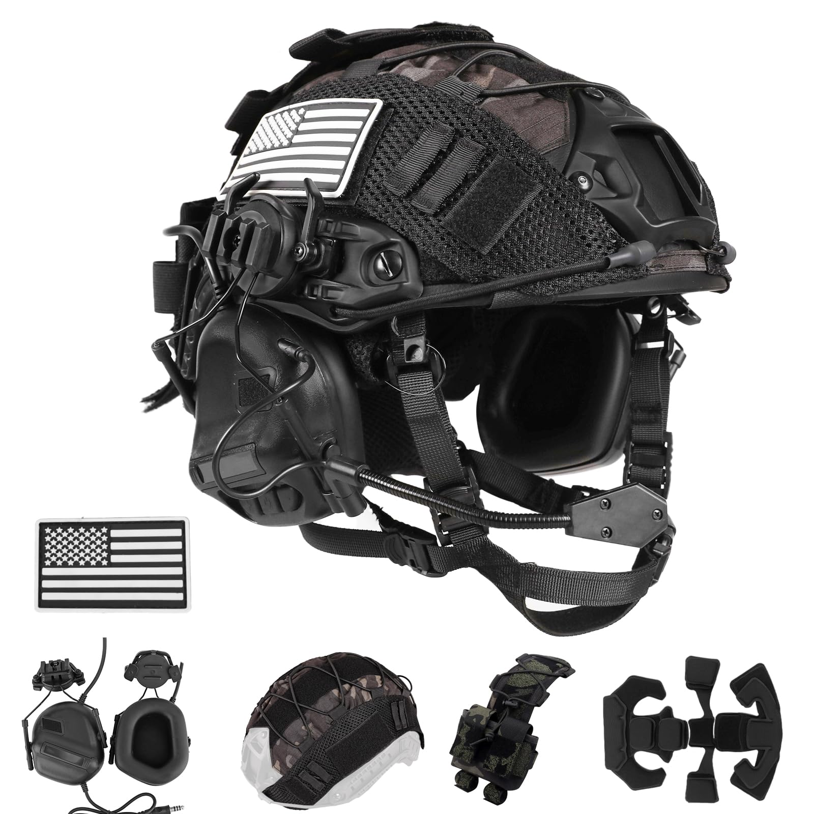 Photo 1 of ClrfZebr Tactical Helmet with Headset,4in1 Upgraded Adjustable with Helmet Cover for Airsoft Cosplay Military Tactical Gear (BCP)