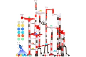 WTOR 216Pcs Marble Run with 12 Glow in The Dark Glass Marbles - Marble Maze Game Building Toy for Kid, Marble Track Race Set & STEM Learning Toy Gift for Boy Girl Age 4 5 6 7 8 9+