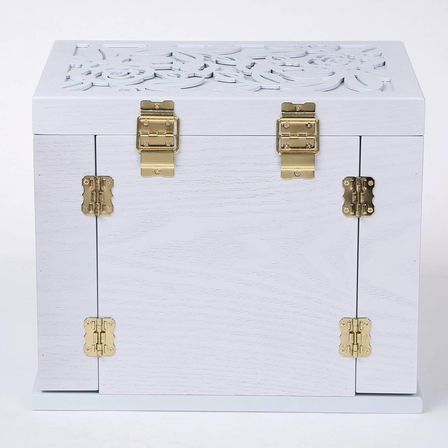Changsuo Jewelry Box Organizer with Lock for Women Lockable Large Dresser Top Wooden Jewelry Storage Box (White): Home Improvement