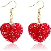 Haolry Heart Earrings with Sparkling Crystal Rhinestones in Red and Pink for Valentines Day Gift for Women Party Wedding Anniversary Birthday Hypoallergenic