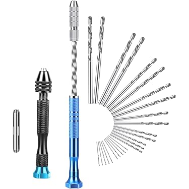 Semi-Automatic Spiral Mini Hand Drill With 10 Twist Drill Bits – Blue, 0.8-3.0mm Chuck