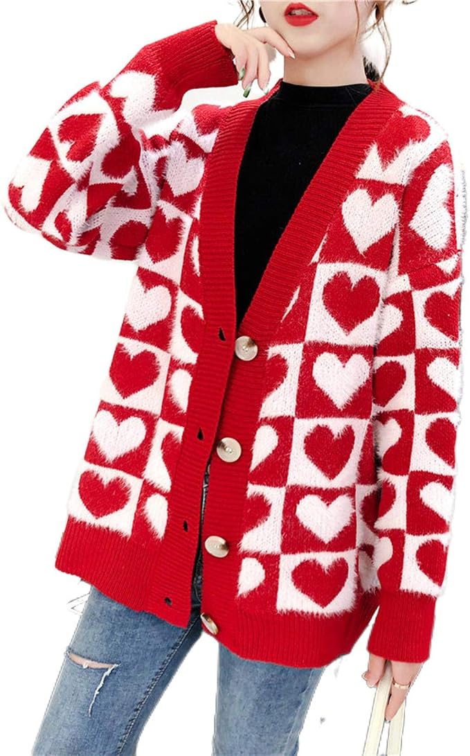 Heart Sweater Pattern Woman Long Cardigan Velvet Plus Size