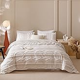 KAREVER Ivory Boho Comforter Set Queen Mixed Textures Jacquard Bedding Set Durable Chic and Stylish Bedroom Set