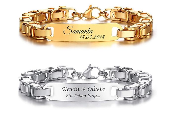 aplusashop ID Edelstahl Königsarmband mit Gravur Nach Wunsch Partnerarmband Gold Oder Silber