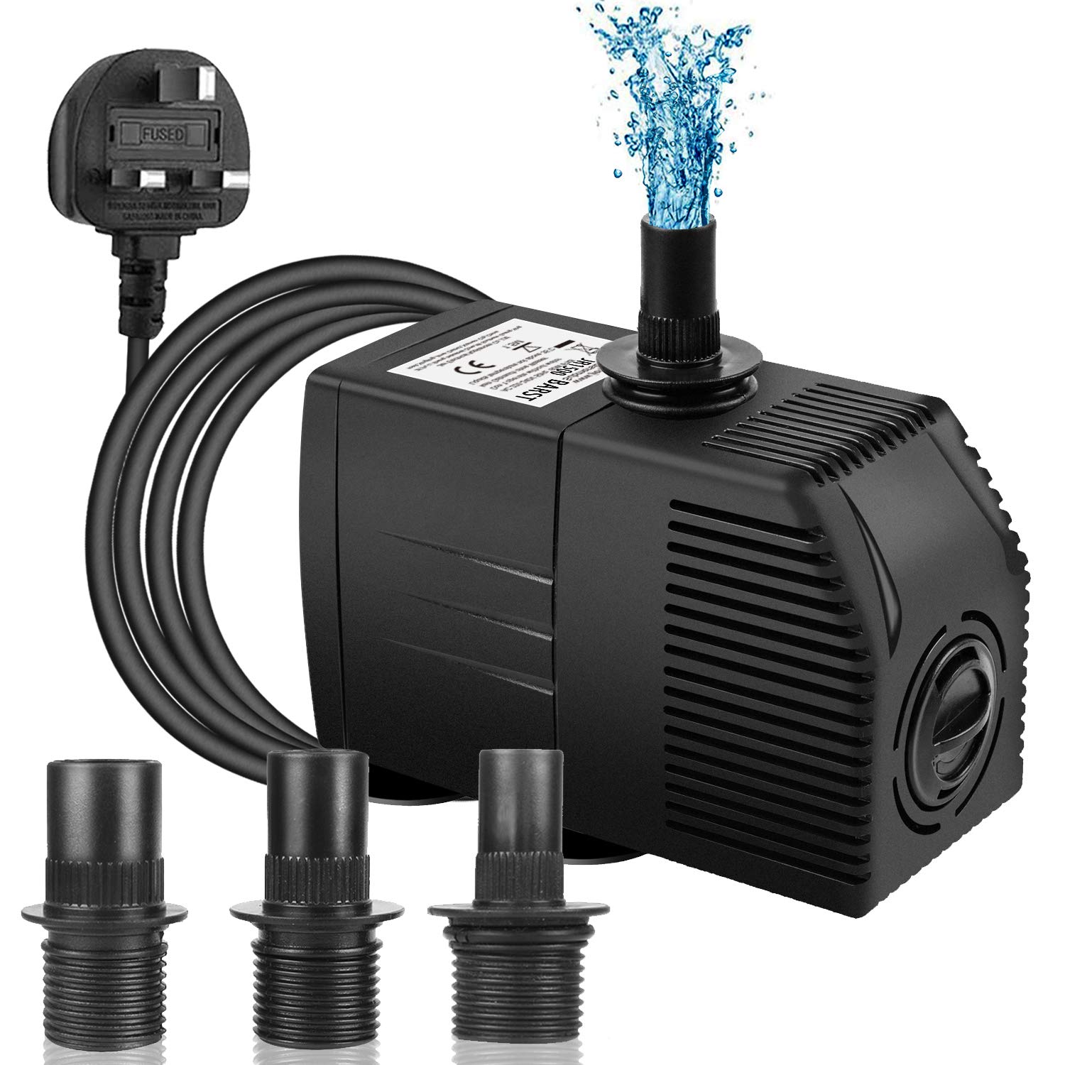 BARST 1500L/H Submersible Water Pump with Filter, Ultra Quiet Water Pump for Aquarium Fountains Pool Fish Tank Pond Hydroponics Statuary with 4 Strong Suction Cups,3 Nozzles & 5m Power Cord 30W — image 1