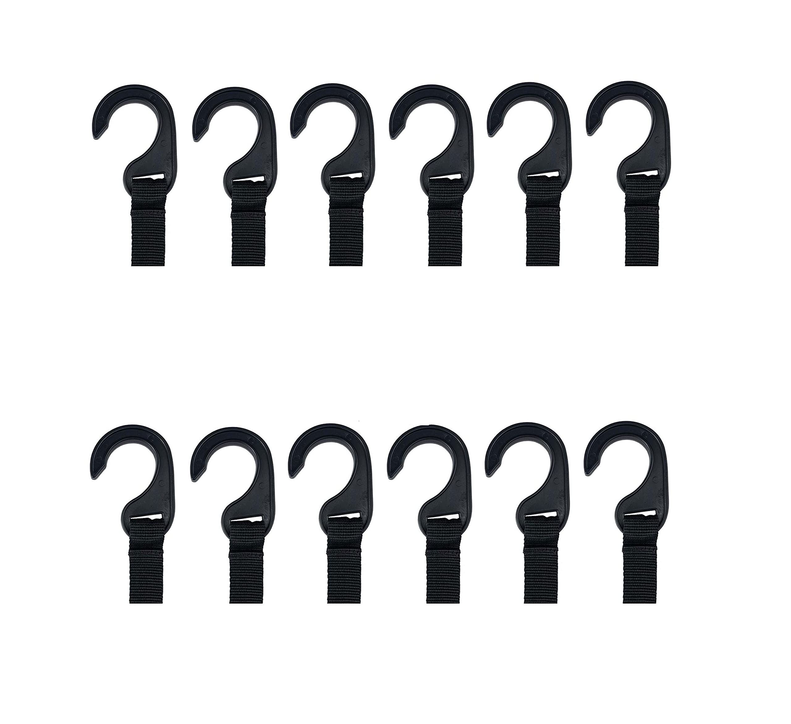 NAHANCO GHB10012 Plastic Hanging Hook with Nylon Loop Strap, Black (Pack of 12), 7"