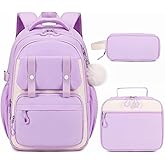 Scothen 3PCS Girls Backpack for School, Kids School Backpack for Girls with Lunch Bag Pencil Case, Kids School Bookbag Teen Girls Backpacks for Elementary Middle High College School (Purple)