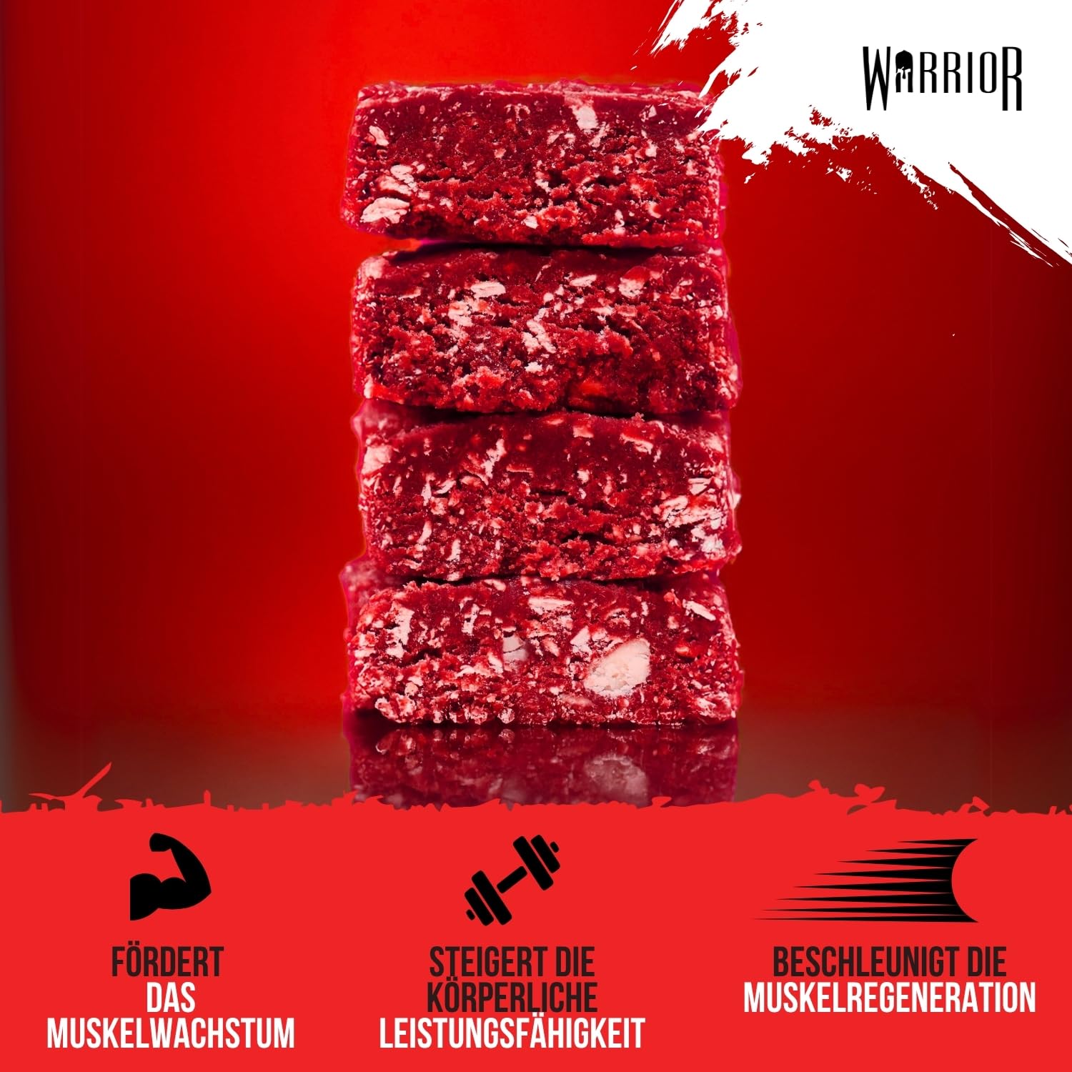 Warrior Raw Proteinriegel 12 x 75 g – Ballaststoffreicher Haferriegel mit Protein, High Protein Snack ohne Zucker, Natürlicher Haferflocken Riegel mit Präbiotika – Red Velvet Kuchen 4