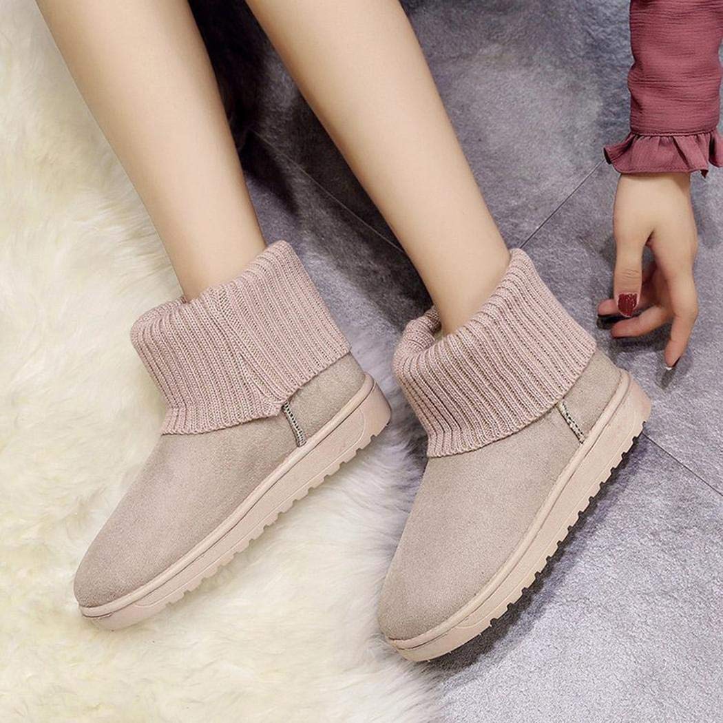 LIOPIO Women Snow Boots Casual Flat Shoes Slip-on Short Boots Thicken Winter Shoes Boots Beige