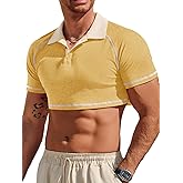 Runcati Mens Sexy Cropped Shirts Unisex Short Sleeve Polo Muscle Fit Undershirt Raglan Hot Tee