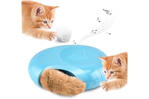 Migipaws Cat Toys,Interactive Fluffy Ball,Squeak Hide and Seek in a Mice Hole,Smart Kitten Teaser,Automatic Timer On Off, Plush Fur Tail Refill