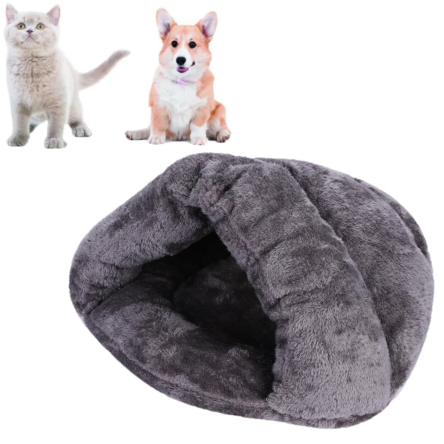 Soft Indoor Pet Bed Sofa 2 in 1 Large Pet Nest Portable Cat Puppy Sleeping Bag Bed Car Cave Half Covered Slipper Shape Cave House Thermal Warmer Winter Cozy Hut