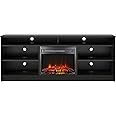 Ameriwood Home Hendrix Fireplace TV Stand for TVs up to 65 Inch, Replaceable Electric Fireplace Insert Heater, Realistic Log and Flame Effect, for Living Room or Bedroom, Black Oak