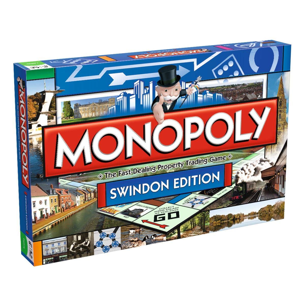 Winning Moves Swindon Monopoly Board Game, Advance to Swindon Greyhounds, Coate Water or Magic Roundabout and trade your way to success, 2–6 players makes a great gift for ages 8 plus