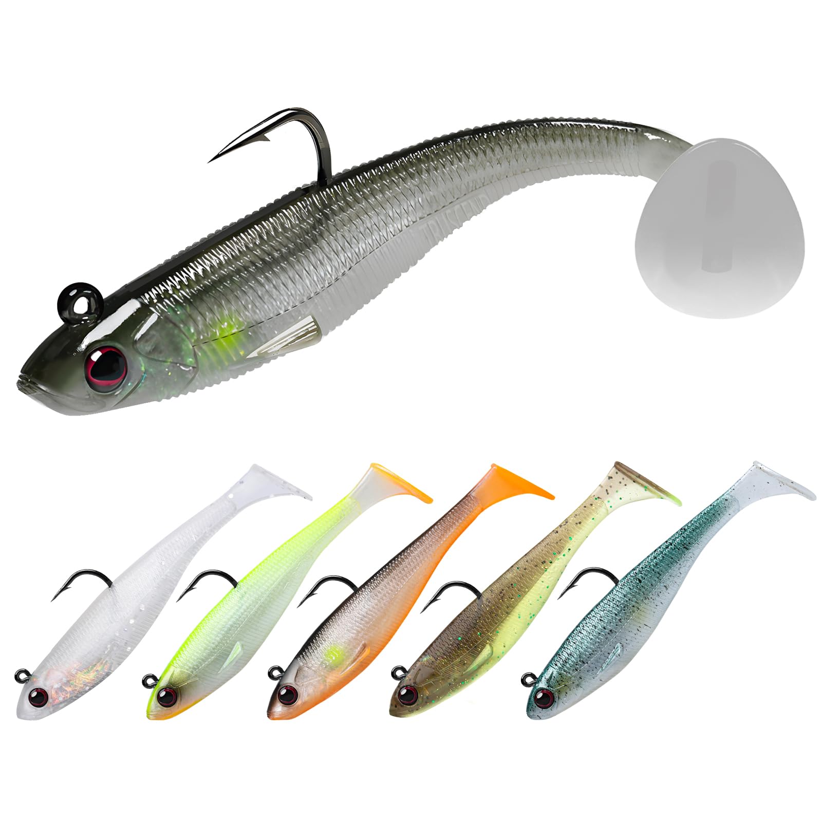 TRUSCEND Fishing Lures for Pike Trout, Soft Plastic Swimbaits Pre-Rigged Ultra-Sharp BKK or VMC Hooks, Walleye Perch Bass Fishing Jigs Artificial Bait, Saltwater & Freshwater Tackle