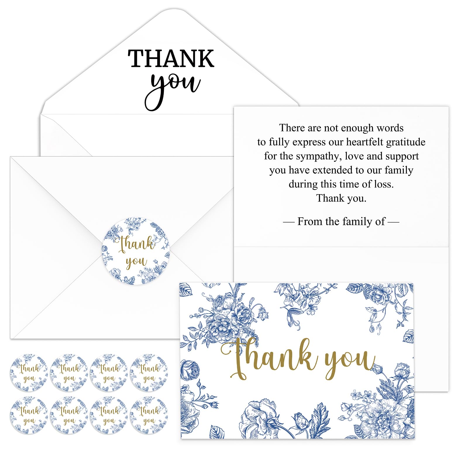 Photo 1 of Fumete 50 Set Funeral Thank You Cards with Envelopes and Stickers Thank You Sympathy Cards with Meaningful Message Bereavement for Funeral Family Loved Ones Celebration of Life (Blue Floral)