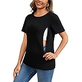 GINKANA Women's Nursing Shirts Short Sleeve Breastfeeding Tshirt with Hidden Zippers Loose Fit Nursing Tops