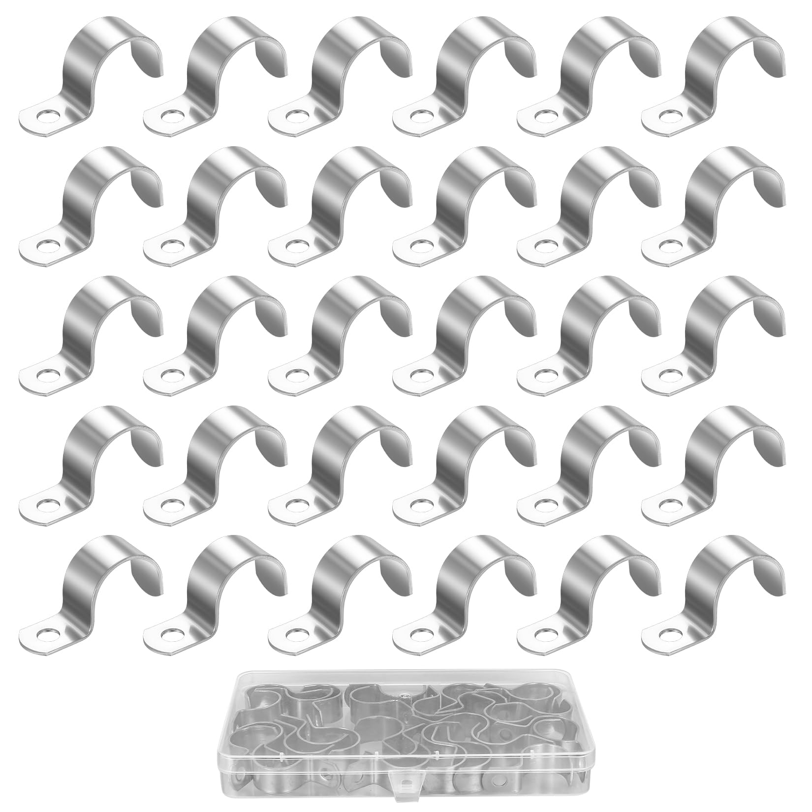 30 Pcs Stainless Steel 1-Hole Pipe Strap Clamps, Steel Cable Holder Clips, 19-20mm Metal Pipe Brackets Clips, Conduit & Hose Clamps for EMT Conduits & Cable Tidy Mounting