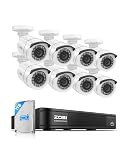 ZOSI H.265+ Home Security Camera System with AI Human Vehicle Detection, 5MP 3K Lite 8 Channel CCTV DVR Recorder and 8 x 1080p Weatherproof Bullet Camera Outdoor Indoor, 80ft Night Vision, 1TB HDD