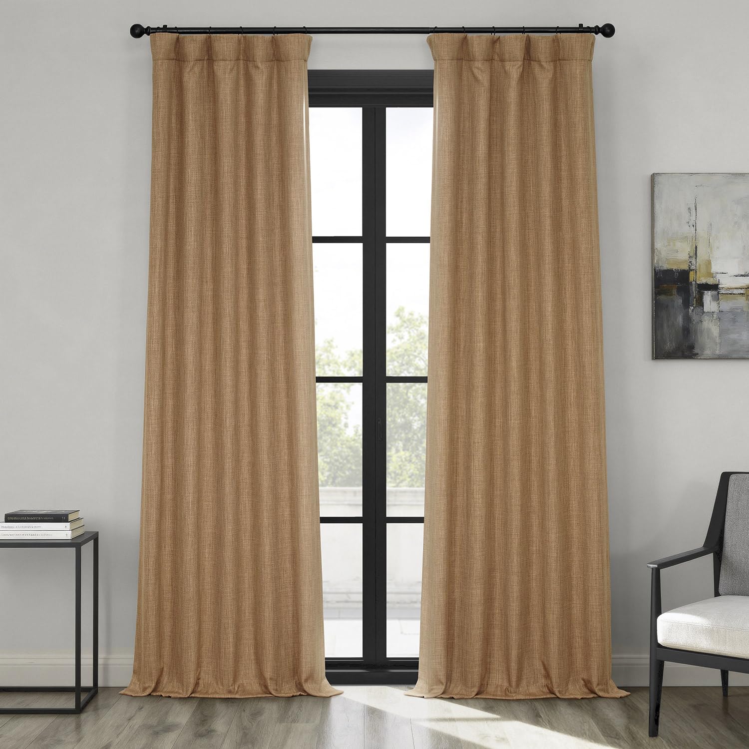 HPD Half Price Drapes Faux Linen Textured Room Darkening Curtains for Bedroom 96 Inches Long (1 Panel), 50W X 96L Curtains for Living Room Home Decor, Butterscotch