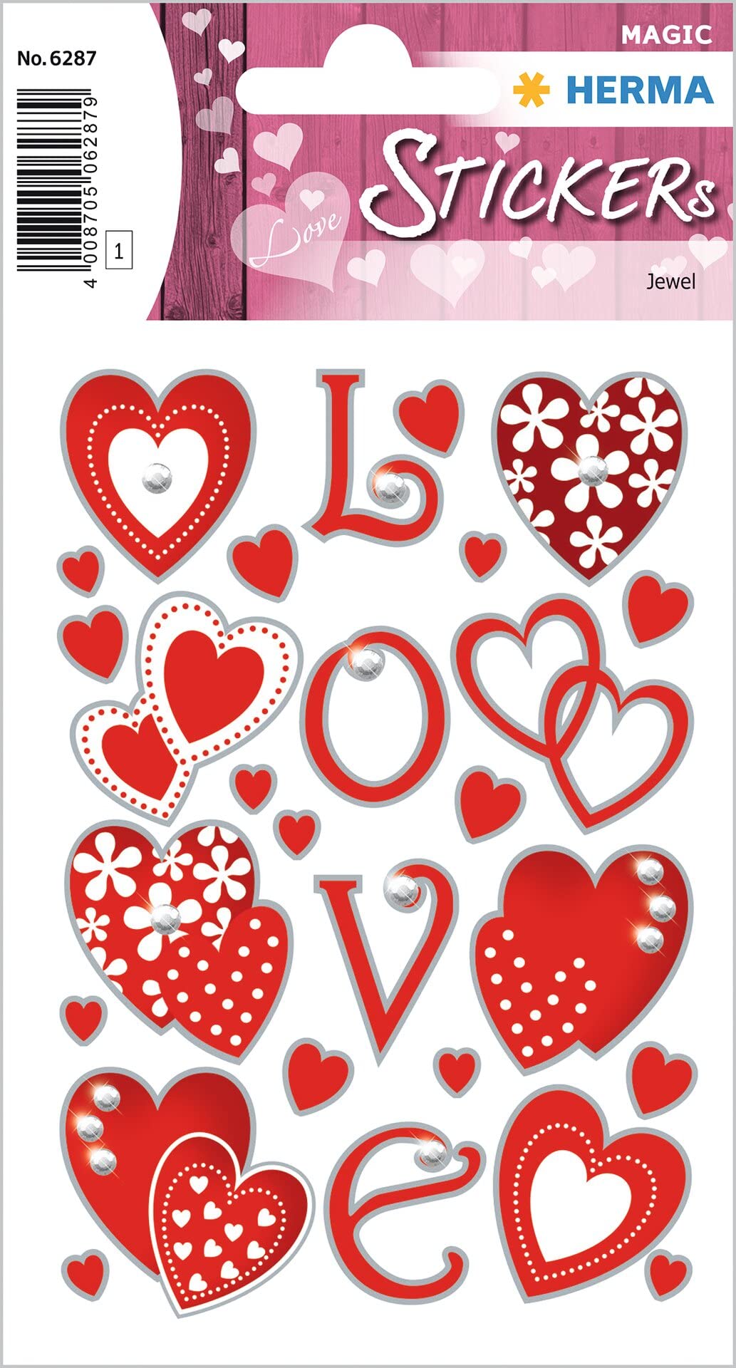 HERMA 6287 Stickers Hearts Glitter Small Large Pack of 26 Heart Stickers in Red, Heart Shape Labels for Valentine's Day Love Wedding Birthday Scrapbooking Decoration Gift Letters DIY Crafts โ image 1