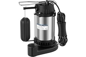 JUWO 1 HP Sump Pump Submersible with Vertical Float Switch, 5500 GPH, 1-1/2" NPT Discharge, Stainless Steel Sump Pump for Basement, Submersible Water Pump Heavy-duty