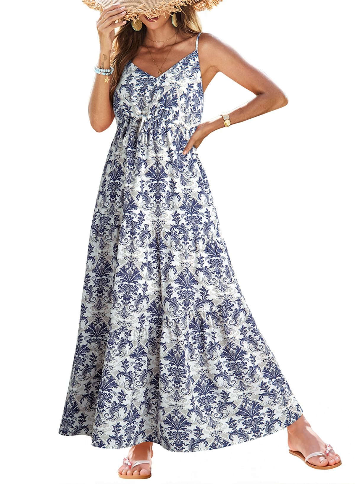 GRACE KARIN Women Strapless Dokotoo Women's Sleeveless Midi Dress - Printed Tiered Maxi With Pockets Pleated Maxi Dress For Women GRACE KARIN Women Strapless Dokotoo Women's Sleeveless Midi Dress - Printed Tiered Maxi With Pockets Pleated Maxi Dress For Women