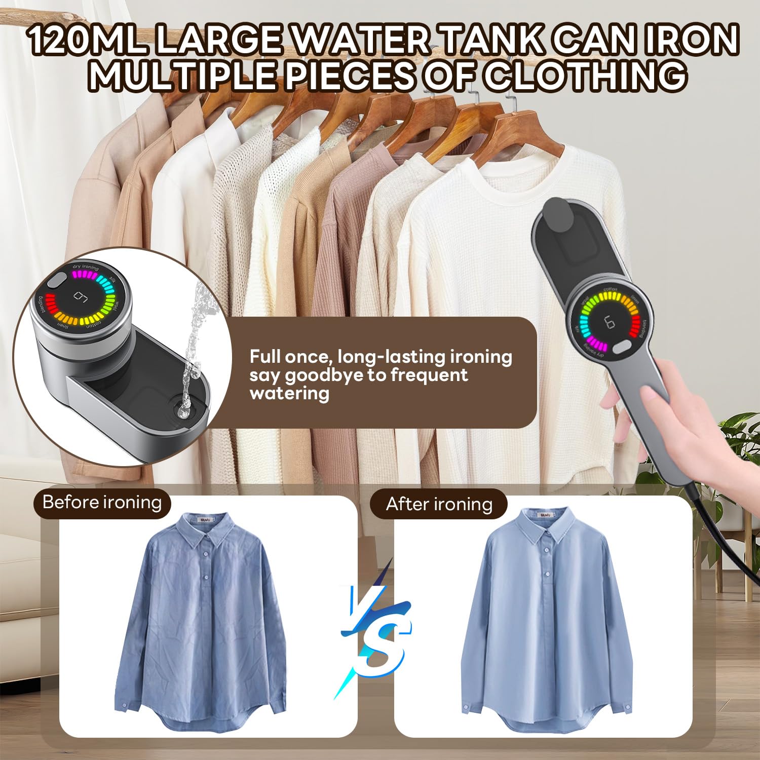 Travel Steamer Mini Iron for Clothes, Portable Garment Steamer-6 Intelligent Ironing Modes, Handheld Clothes Steamer Small Size, Foldable Clothing Wrinkles Remover, Compact Travel Steamer for Home