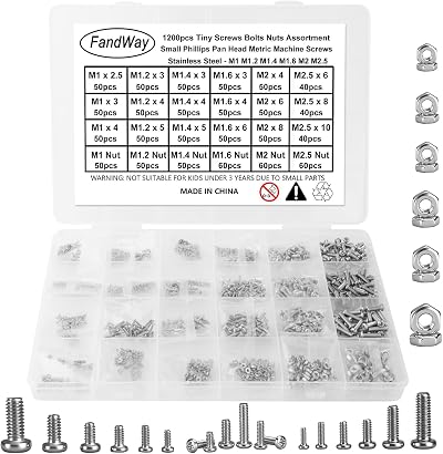 FandWay 1200Pcs Stainless Steel Tiny Screws Nuts Kit M1-M2.5 for Watch PC SSD