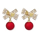 Ymimanchil Christmas Bow Earrings for Women Red